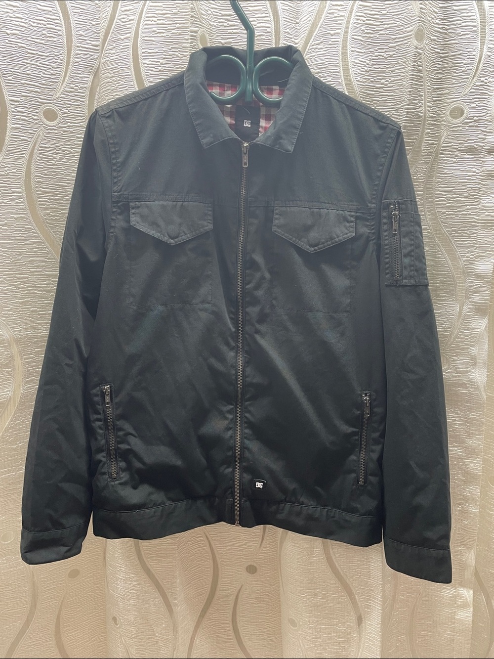 DC Men's Black Bomber Jacket with Zip Pockets